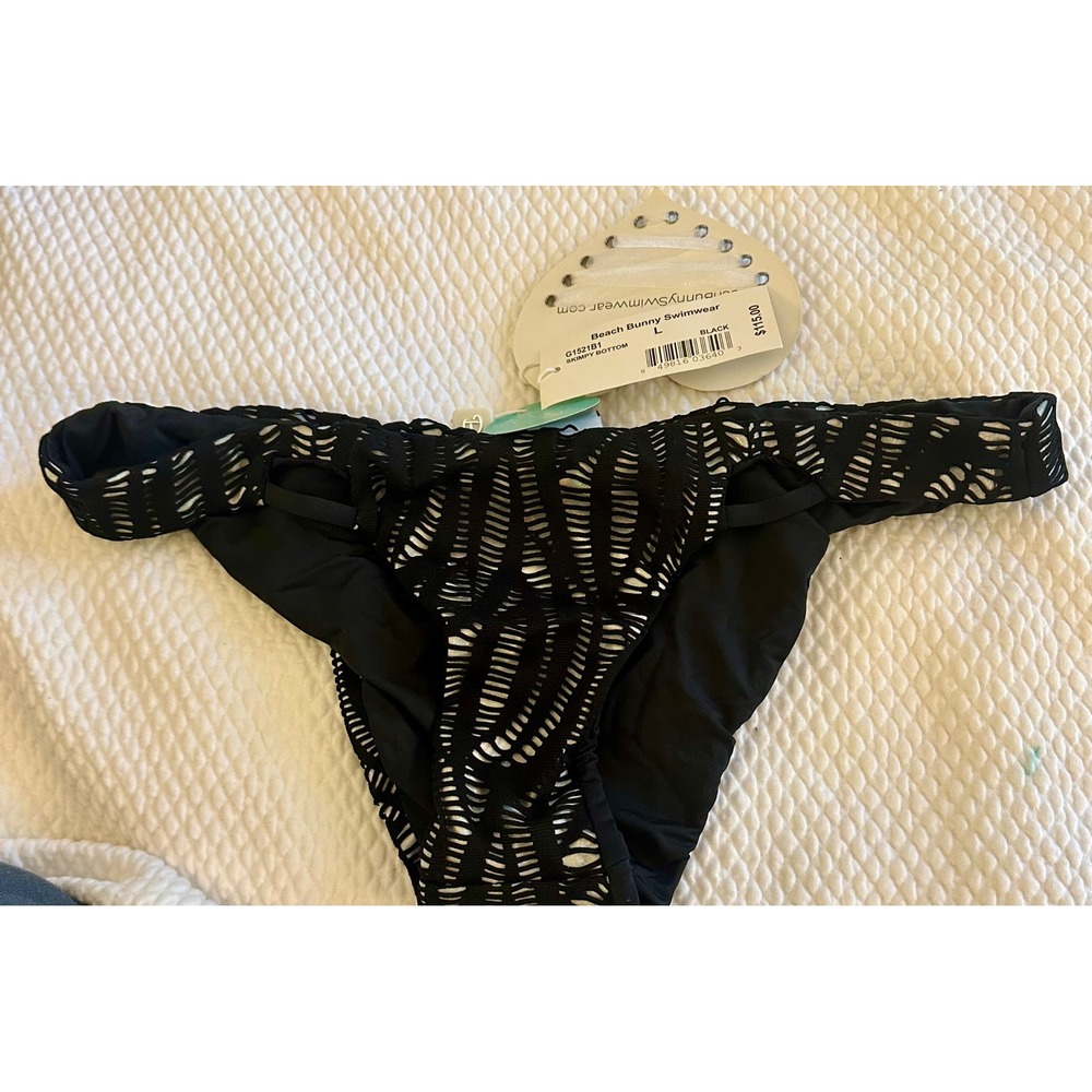 Beach Bunny Swimwear Skimpy Bottoms Black Size L Lined Cut Out NWT‎